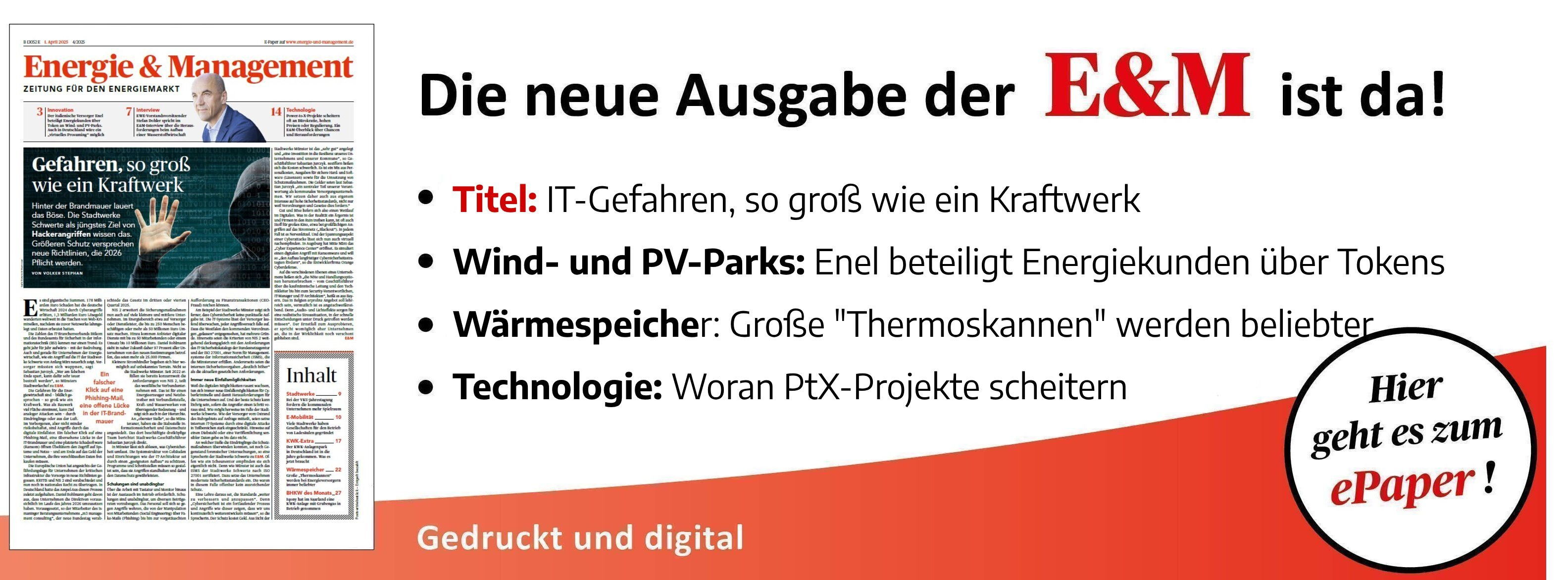 Energie & Management > In Eigener Sache - Jetzt die neue E&M-Ausgabe als ePaper lesen!