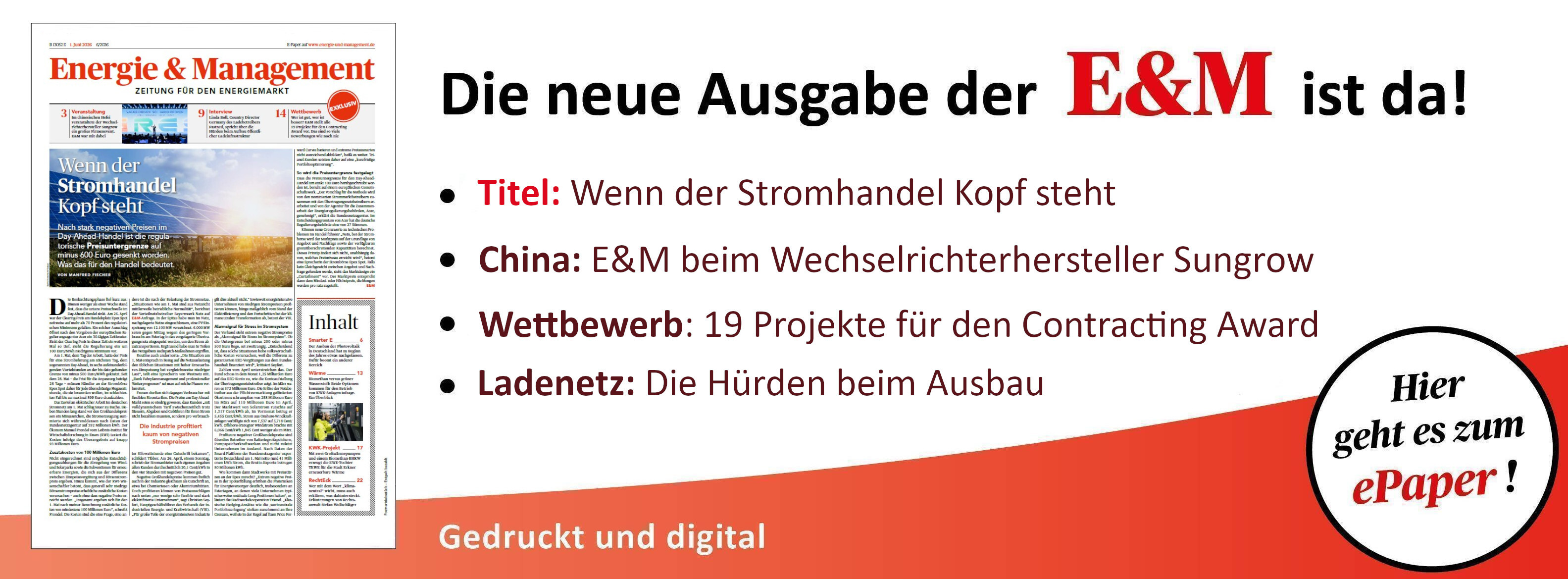 Energie & Management > In Eigener Sache  - Jetzt die neue E&M-Ausgabe als ePaper lesen!
